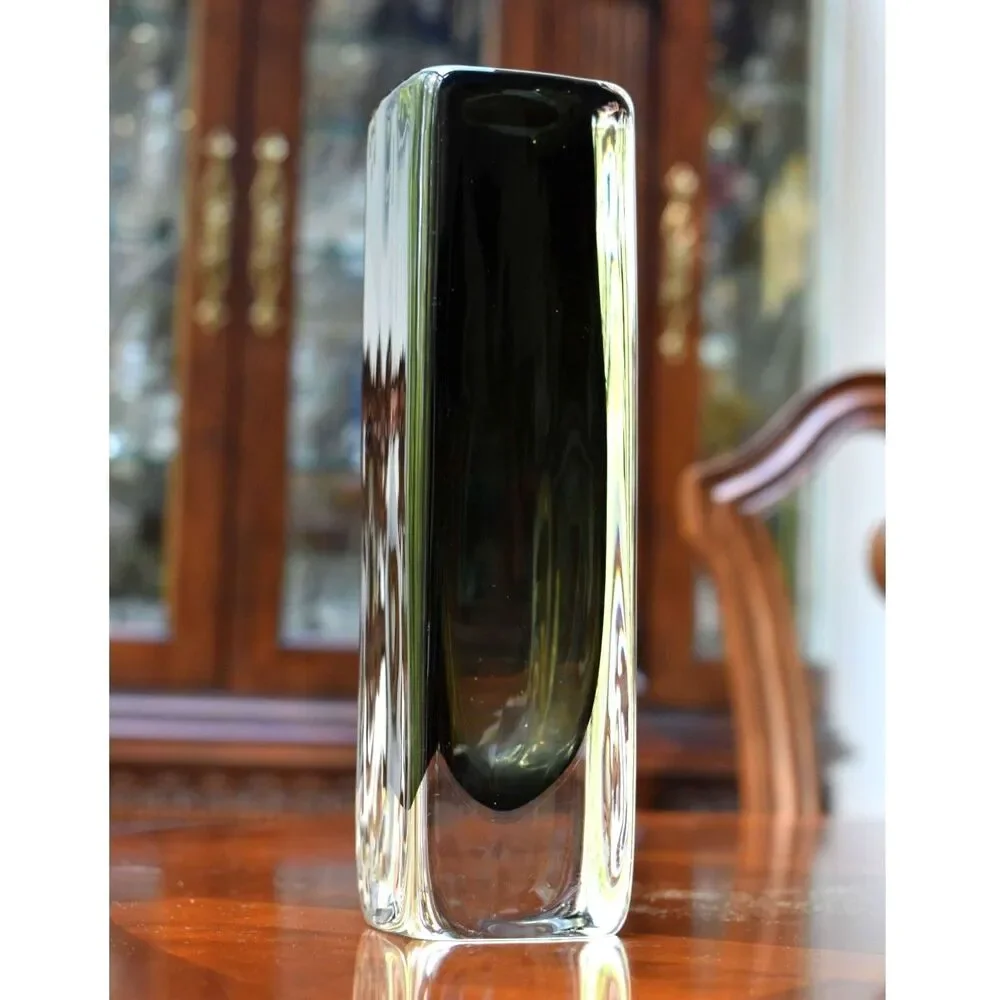 Orrefors Sommerso Black Glass Vase Attributed to Nils Landberg 1950s Swedish